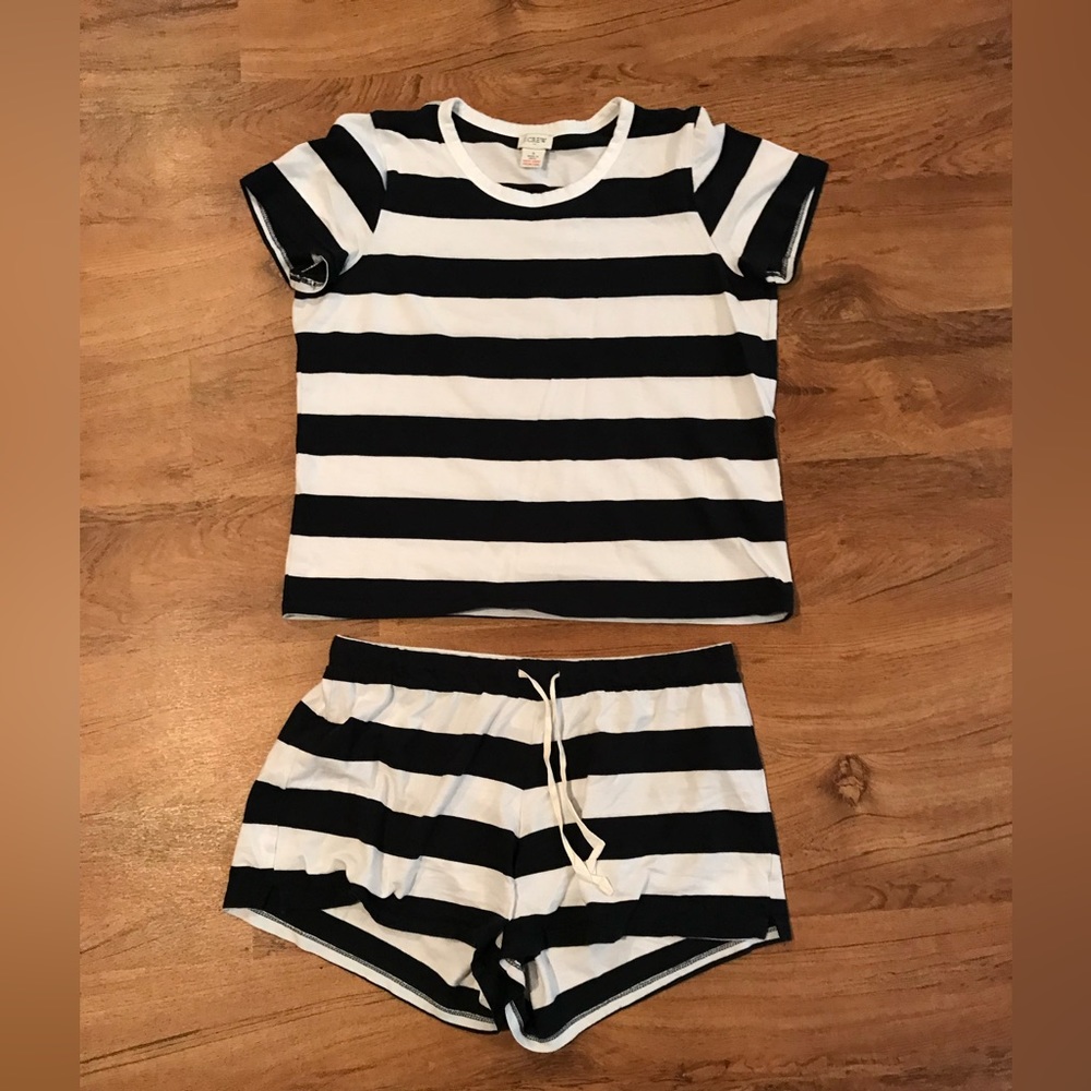 J.crew Striped Pajama Shirt Sleeve Shirts Set 2 Piece Navy Blue And White Size S